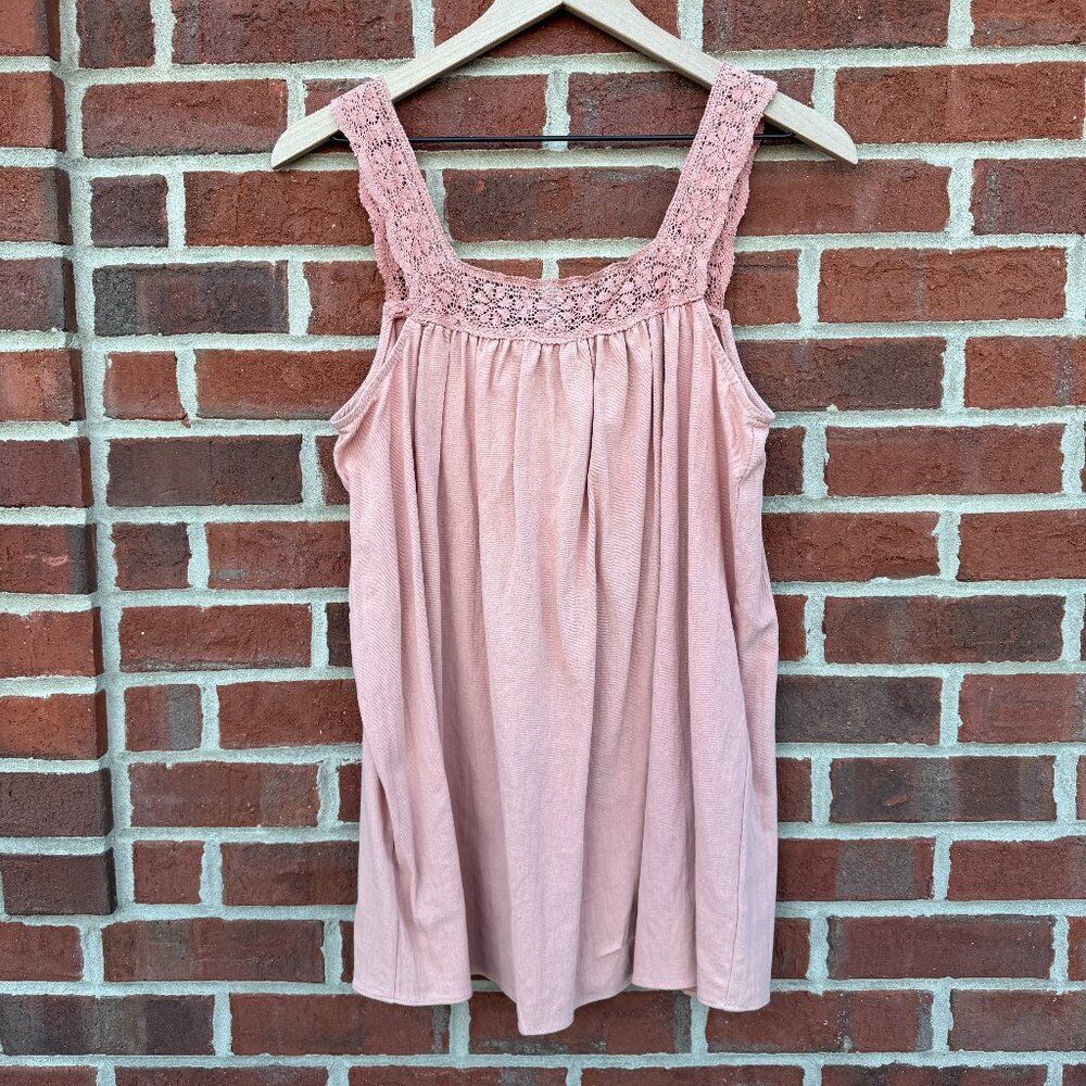 GiGio USA Babydoll Top Small Pink Rose Mauve Sleeveless Lace Trim Bow Back Girly